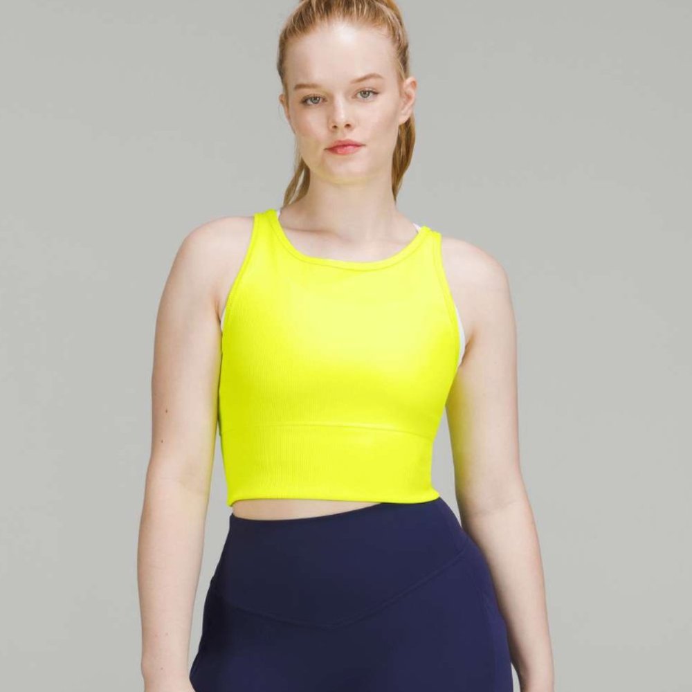 🧚🧚 EUC Lululemon Power Pivot Ribbed Tank Top Highlight Yellow :: SIZE 4 🧚🧚